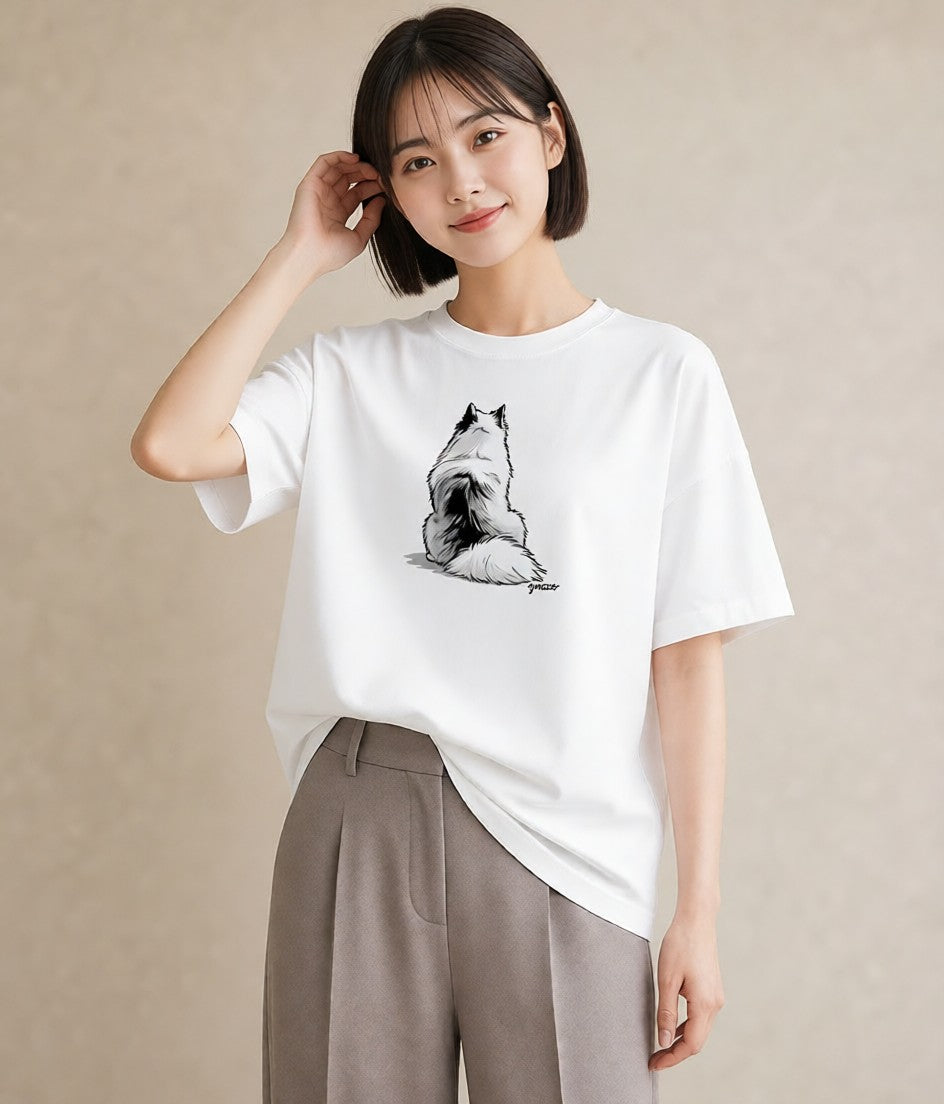 Tシャツ レディース サモエド 犬 いぬ イラスト 旅行コーデ ラフ レイヤード 白T