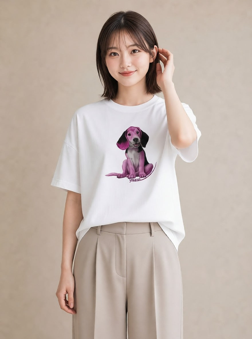 プリントTシャツ レディース ビーグル 犬 いぬ イラスト きれいめ 女性 旅行用 白T