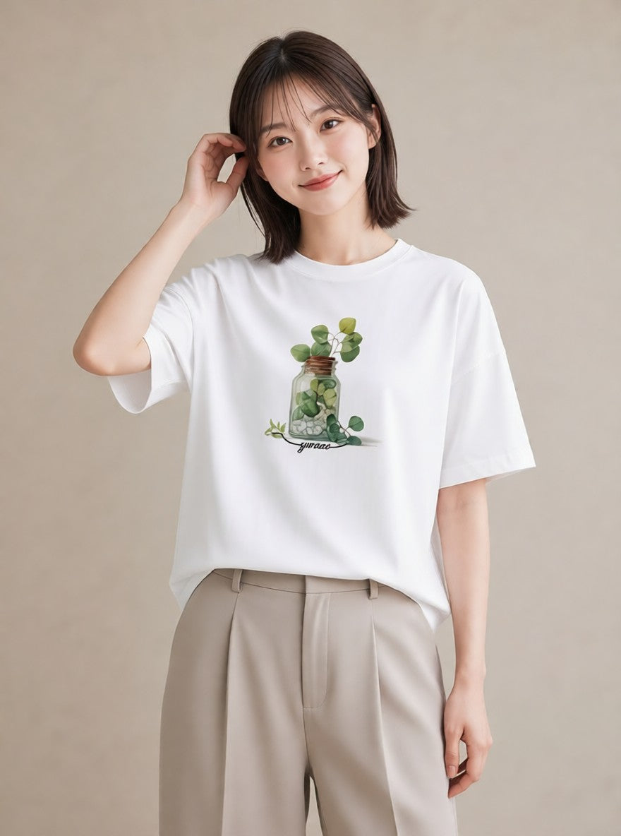 プリントTシャツ レディース ハーブ 植物 ボタニカル イラスト 可愛い 20代 カジュアルコーデ 白T