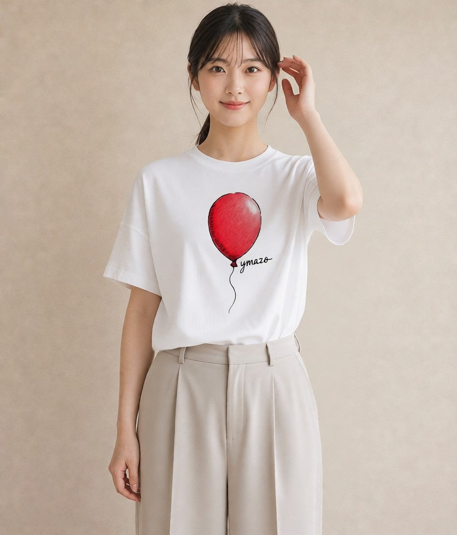 デザインTシャツ レディース 紙風船 和紙 ナチュラル アンティーク イラスト モード ペアコーデ 秋コーデ 白T