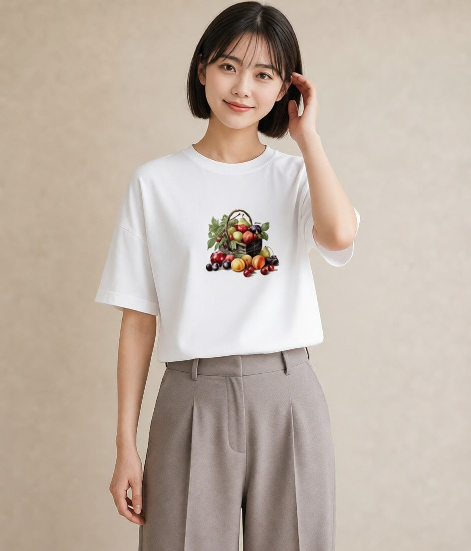 プリントTシャツ レディース 実り 植物 ボタニカル イラスト 上品 母の日 ビーチ 白T