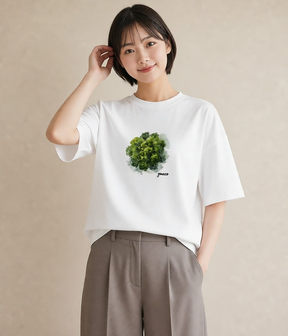 半袖Tシャツ レディース 苔 植物 ボタニカル イラスト ゆるコーデ 買い物 夏コーデ 白T