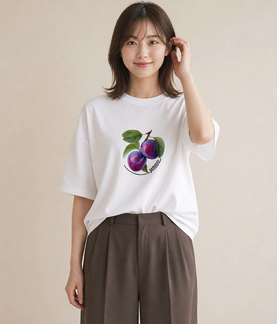 デザインTシャツ レディース ぶどう 葡萄 食べ物 フード イラスト 女性 旅行用 白T