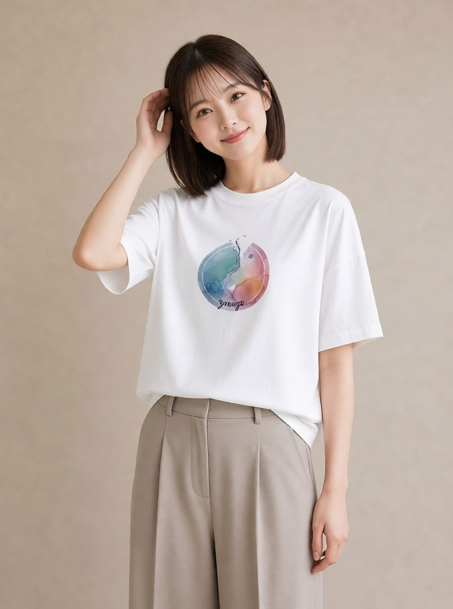Tシャツ レディース 天秤座 星空 宇宙 イラスト アート風 公園 ママ 白T