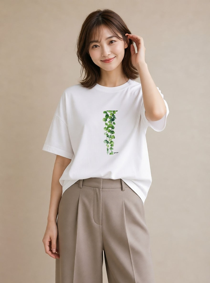 半袖Tシャツ レディース ユーカリ 植物 ボタニカル イラスト ゆるかわ 20代 カジュアルコーデ 白T
