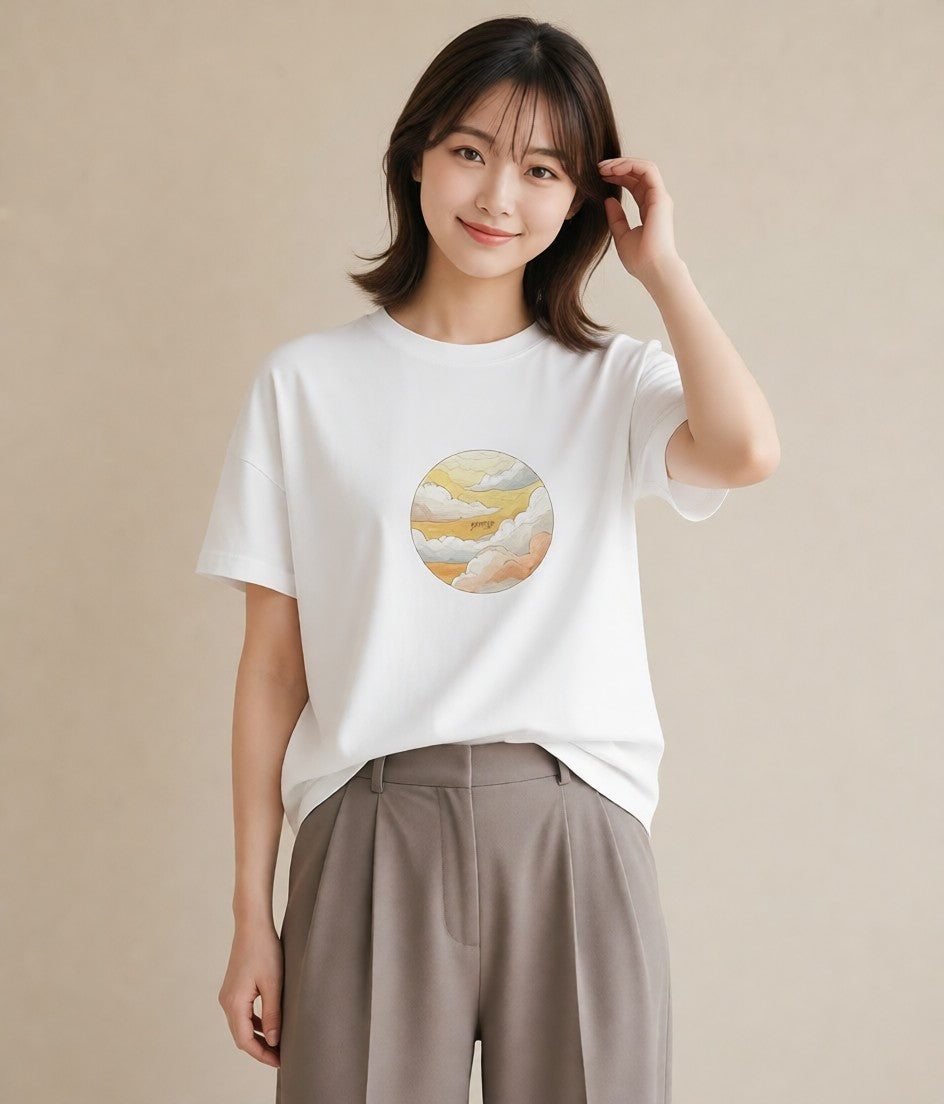 半袖Tシャツ レディース 惑星 星空 宇宙 イラスト ナチュラル 20代 カジュアルコーデ 白T