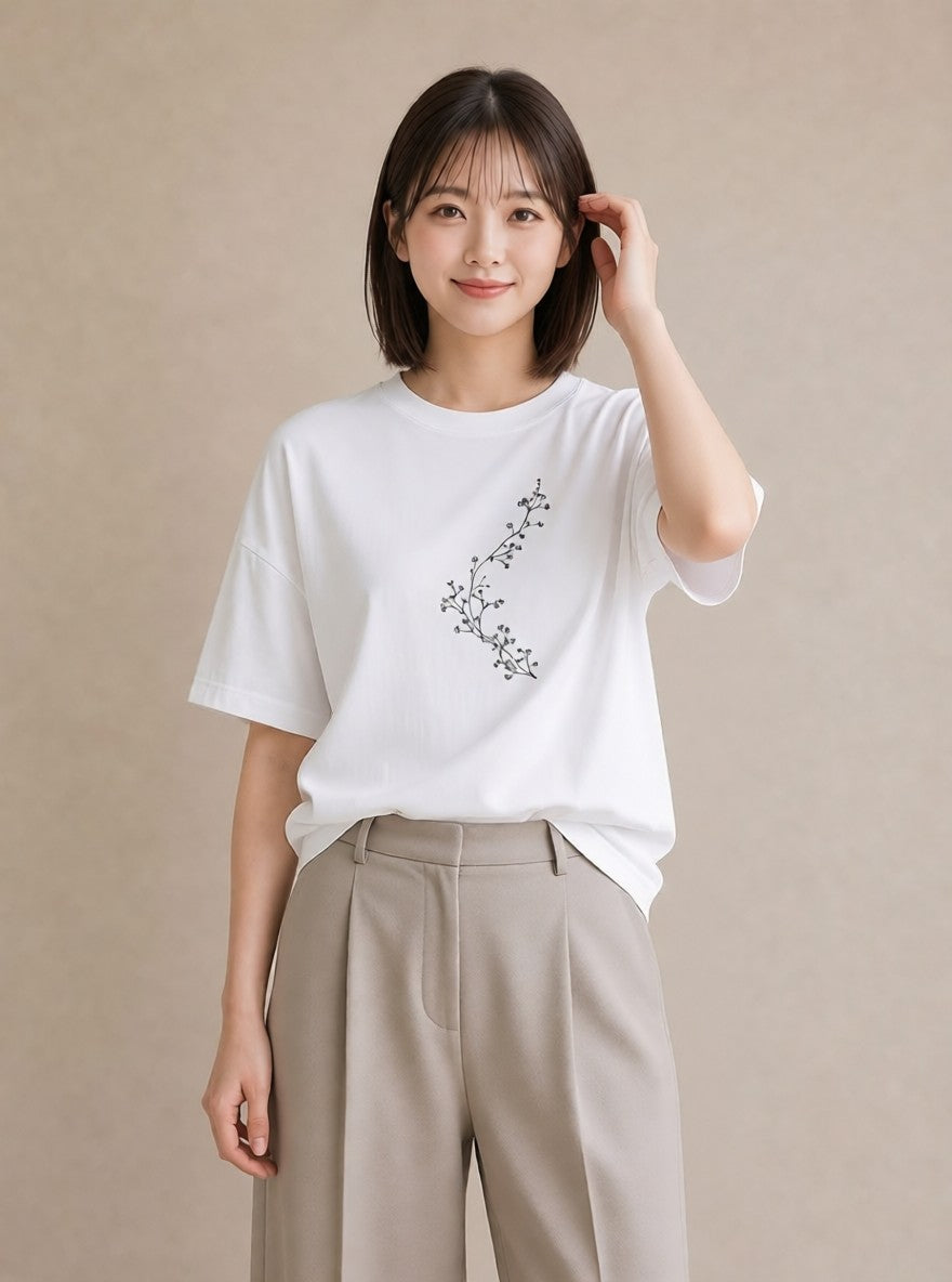 グラフィックTシャツ レディース さくら 桜 桜の枝 イラスト カジュアル カフェ巡り 女子会 白T