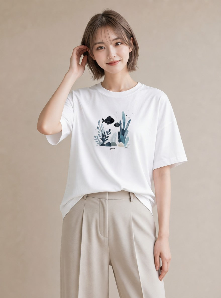 Tシャツ レディース 出目金 ペット 動物 イラスト 個性的 週末コーデ 敬老の日 白T