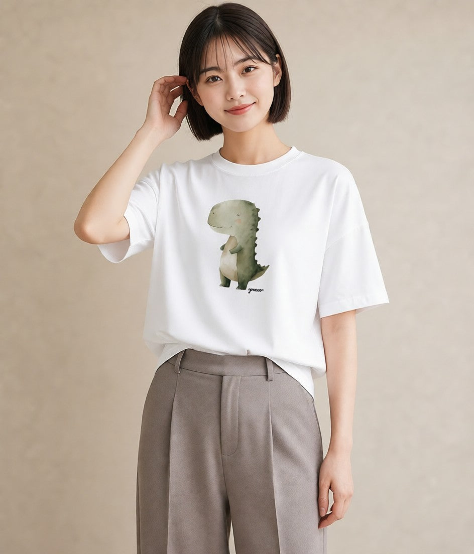 プリントTシャツ レディース カバ 動物 アニマル イラスト ママ カフェ服 白T