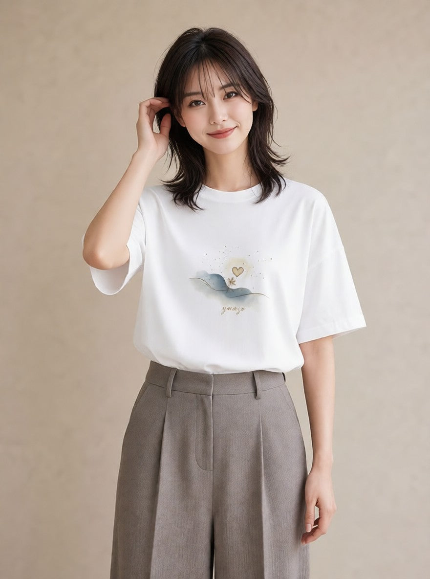 デザインTシャツ レディース 雪 星空 宇宙 イラスト 水彩風 帰省 ラフ 白T