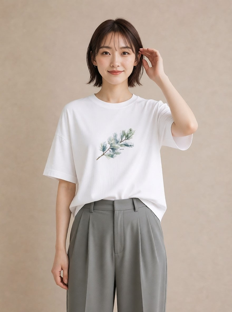 Tシャツ レディース 松ぼっくり 植物 ボタニカル イラスト ゆるコーデ 秋コーデ おしゃれギフト 白T