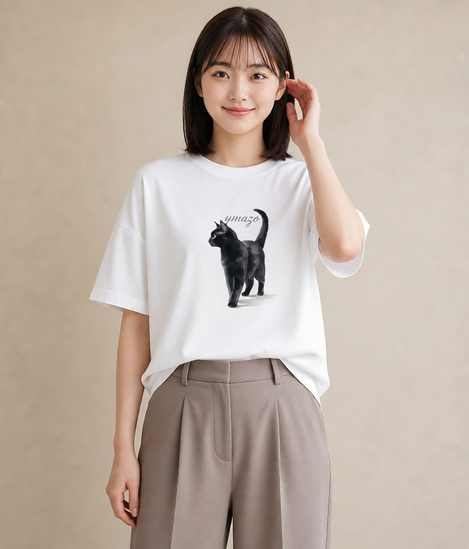 デザインTシャツ レディース シャム 猫 ねこ イラスト 淡色 デイリーウェア 休日 白T