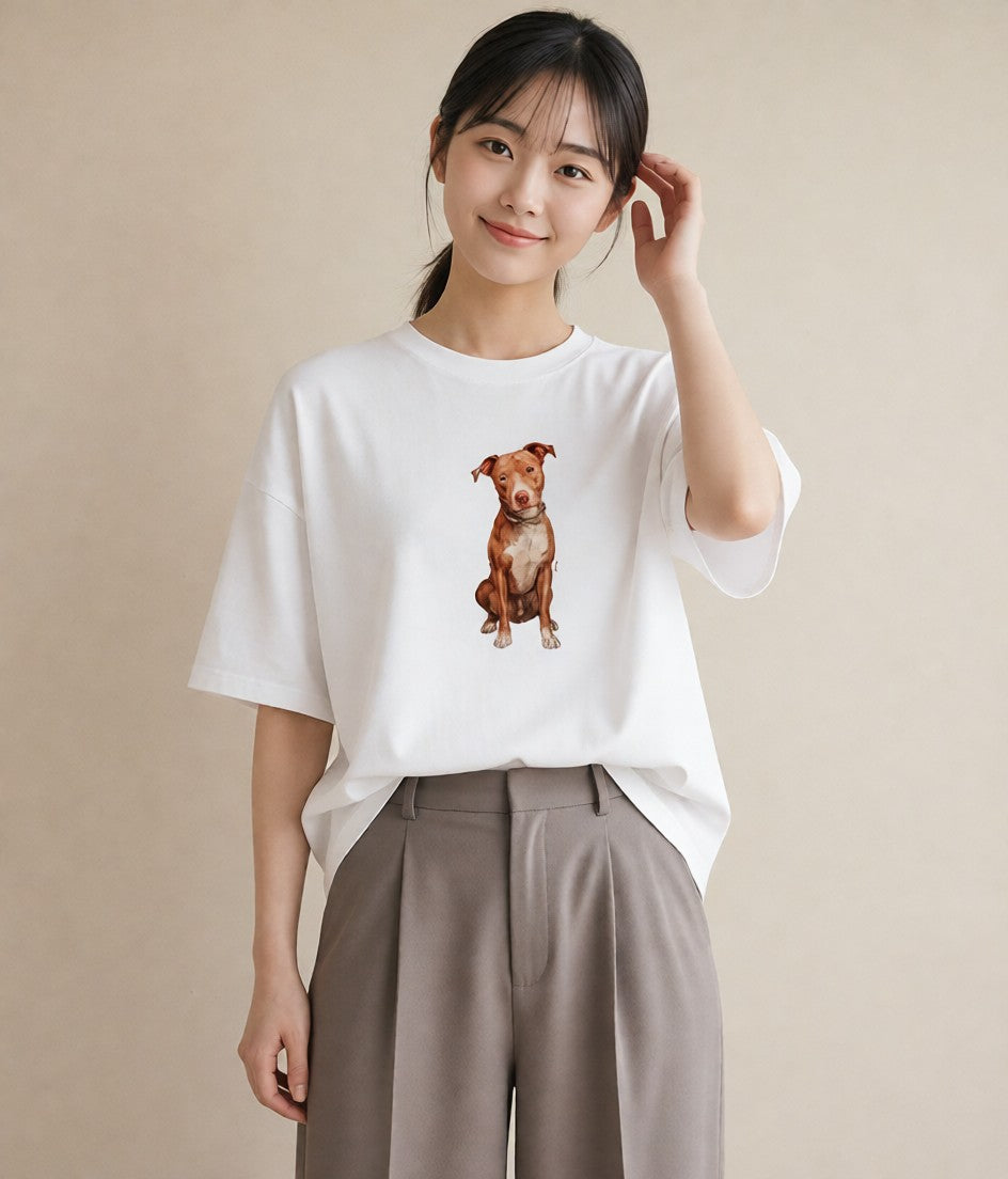 デザインTシャツ レディース 保護犬 犬 いぬ イラスト フェミニン レイヤード 友達ギフト 白T