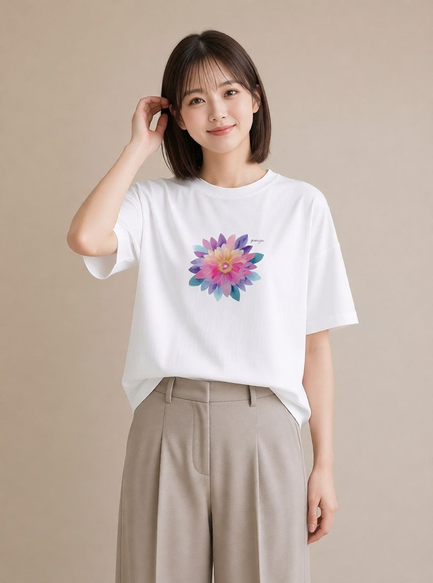半袖Tシャツ レディース たんぽぽ 花 花柄 イラスト ラフ 春コーデ 姉妹 白T
