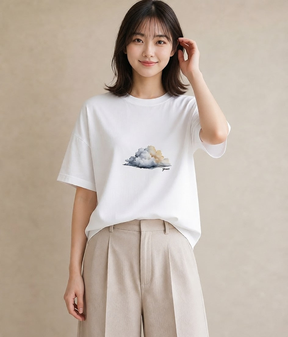 グラフィックTシャツ レディース 雲 星空 宇宙 イラスト ミニマル お出かけ 普段着 白T