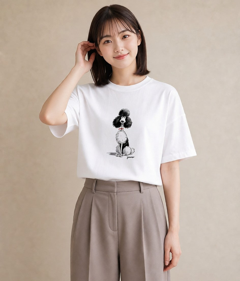 デザインTシャツ レディース トイプードル プードル 犬 いぬ イラスト 綿100 デート 白T