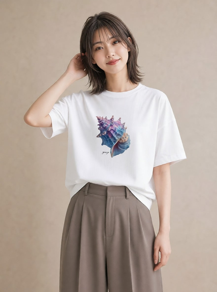 グラフィックTシャツ レディース ヤドカリ 海の生き物 海 イラスト 可愛い 綿100 デート 白T