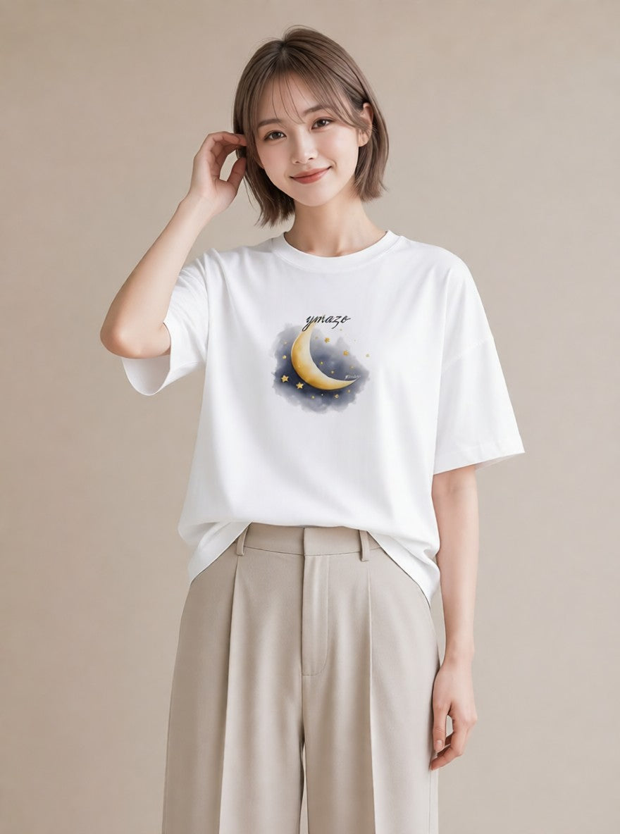 デザインTシャツ レディース 星 星空 宇宙 イラスト シンプル カジュアルコーデ 買い物 白T