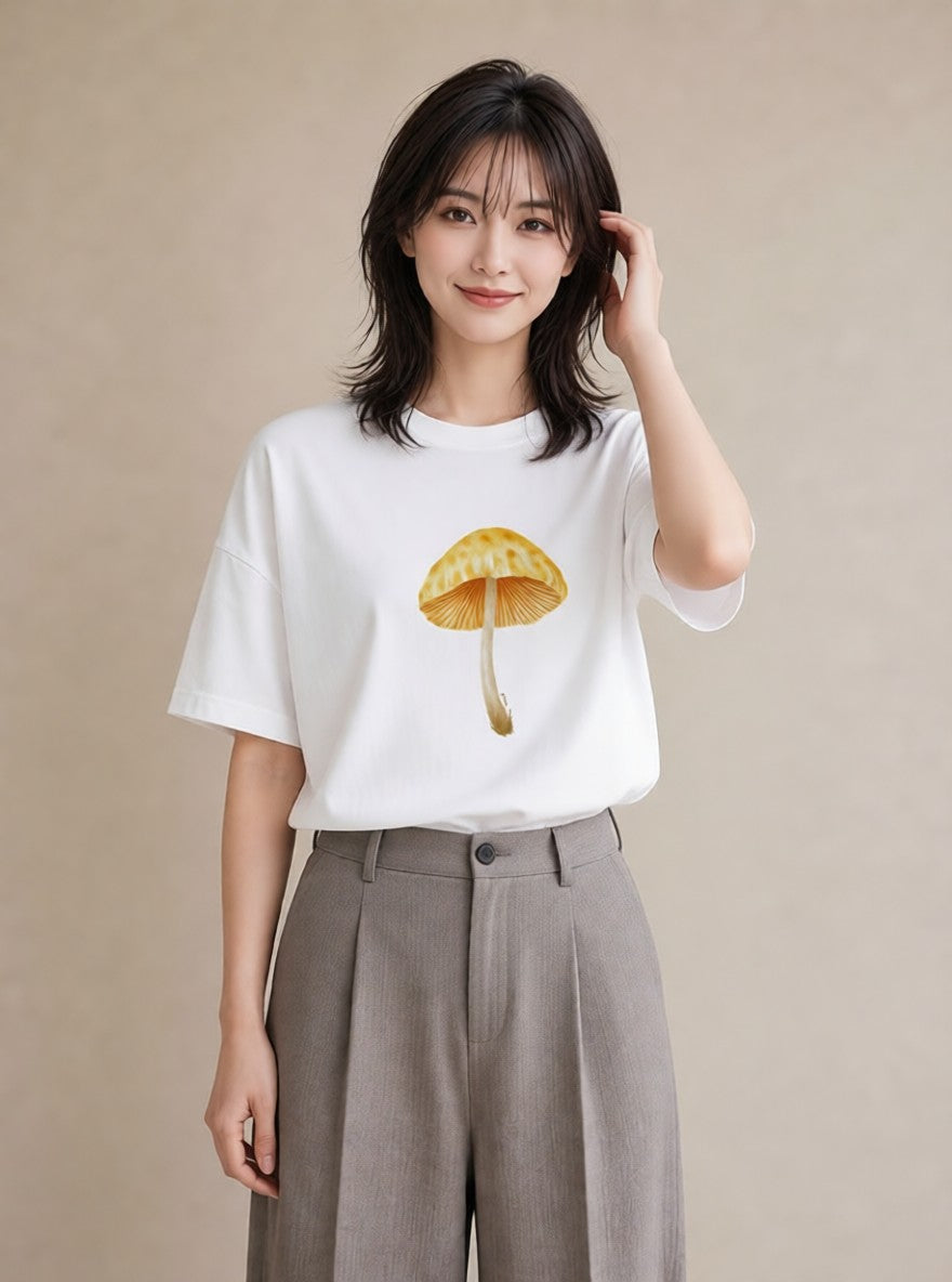 グラフィックTシャツ レディース きのこ 植物 ボタニカル イラスト ラフ ルームウェア ギフト 白T