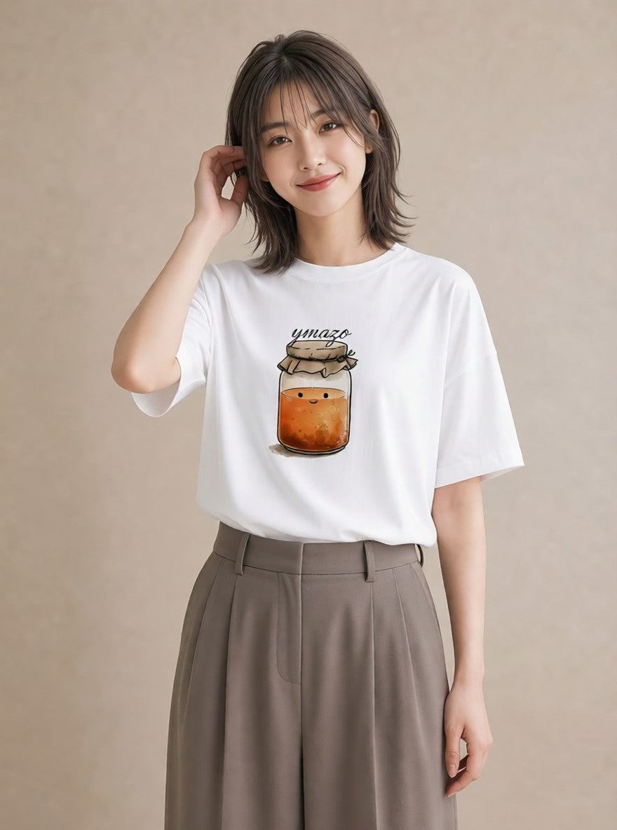 Tシャツ レディース ハニー 食べ物 フード イラスト シンプル 春服 ミセス 白T