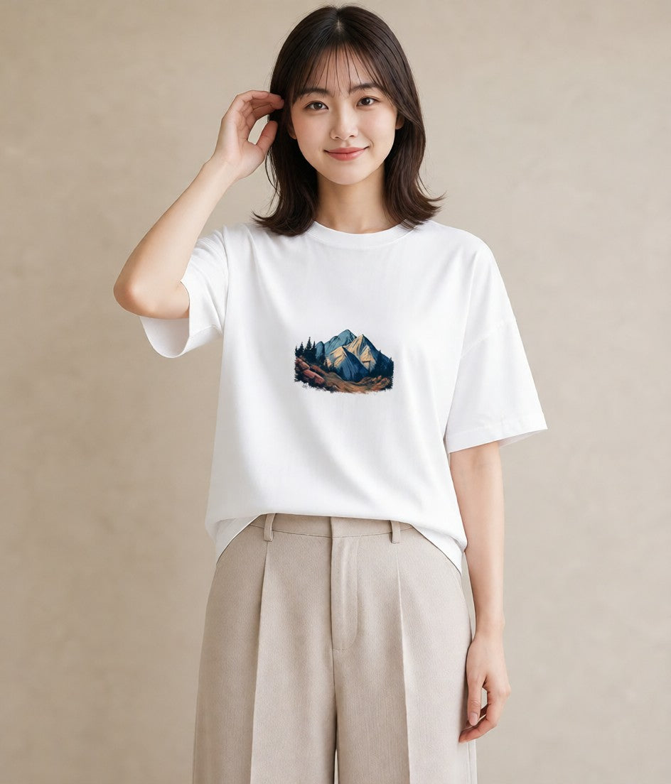 プリントTシャツ レディース 山 星空 宇宙 イラスト 在宅 公園 白T