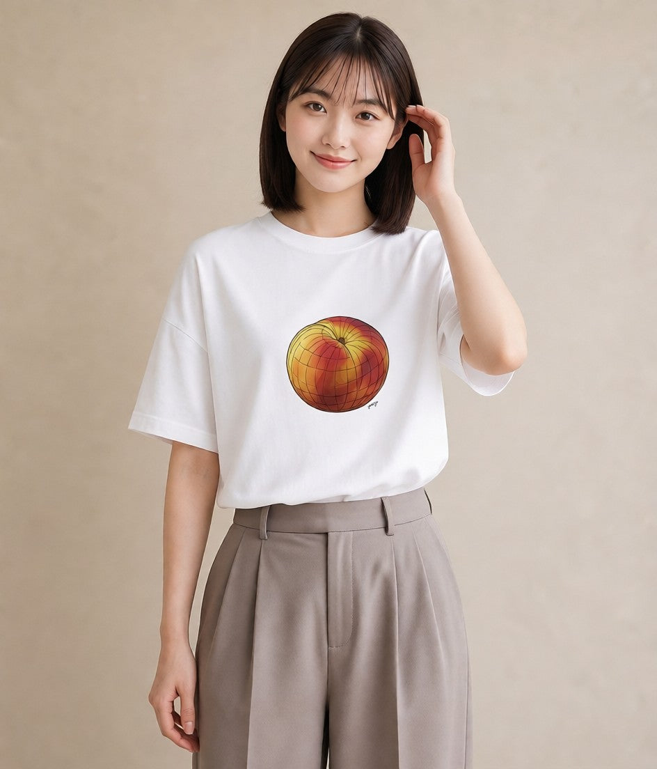 デザインTシャツ レディース もも 食べ物 フード イラスト ニュアンス 通勤 在宅 白T