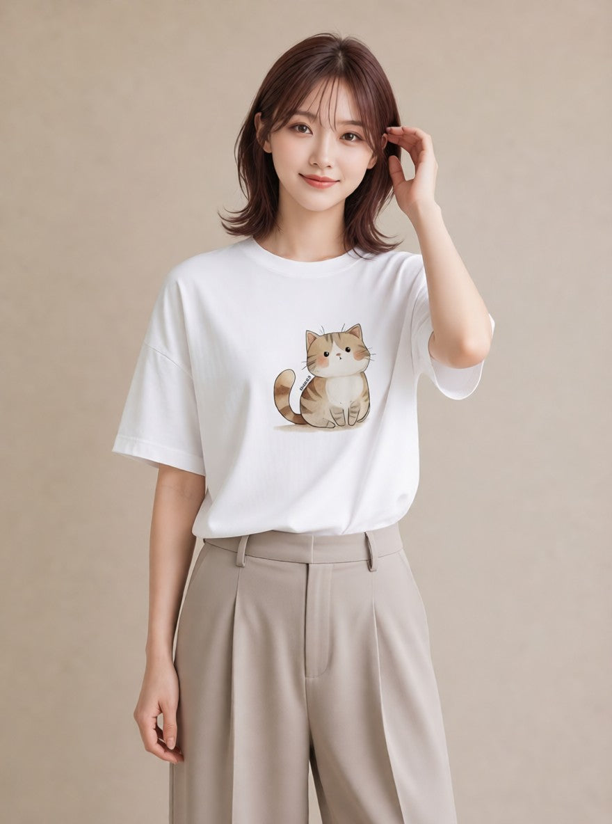 プリントTシャツ レディース 猫好き 猫 ねこ イラスト ニュアンス 敬老の日 ホワイトデー 白T