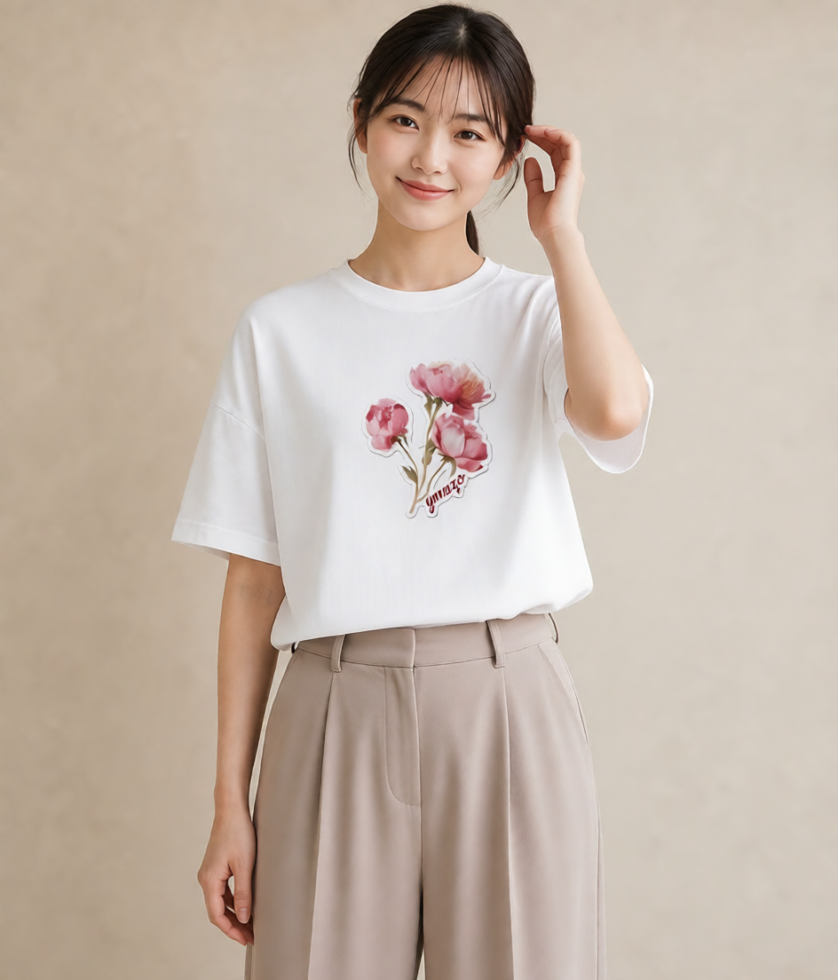 グラフィックTシャツ レディース ゆり 百合 花 花柄 イラスト 韓国風 休日 ペアコーデ 白T