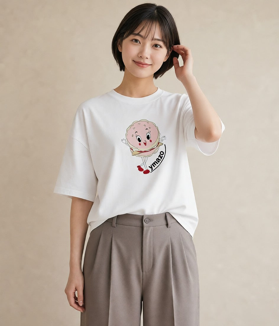 半袖Tシャツ レディース どら焼き 食べ物 フード イラスト 上品 友達ギフト 部屋着 白T