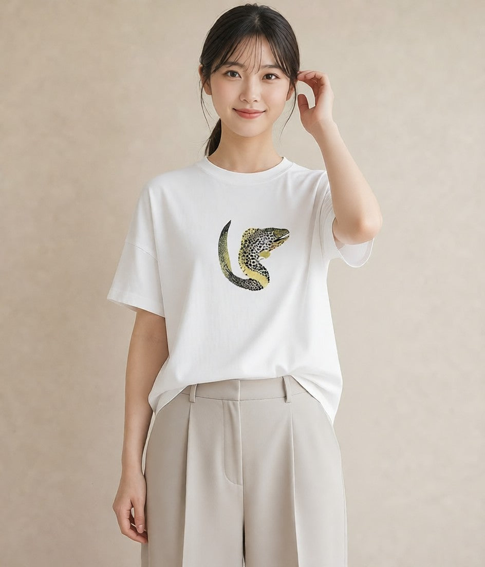 デザインTシャツ レディース チンアナゴ 海の生き物 海 イラスト ゆるかわ 綿100 デート 白T