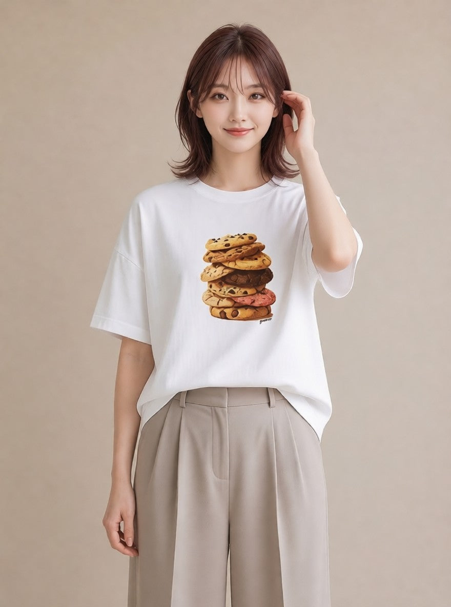 プリントTシャツ レディース クッキー 食べ物 フード イラスト ラフ 女性向けギフト 散歩 白T