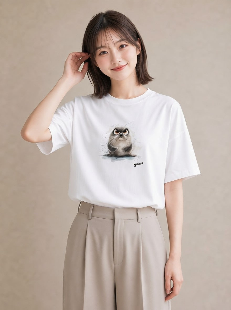 プリントTシャツ レディース ラッコ 動物 アニマル イラスト ヴィンテージ風 自分用 ルームウェア 白T