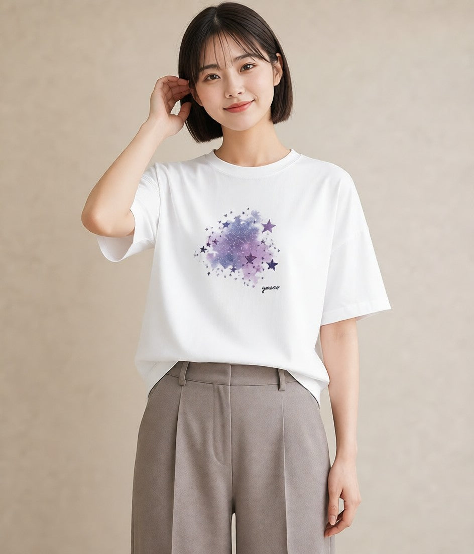デザインTシャツ レディース 射手座 星空 宇宙 イラスト レトロ 友達ギフト 部屋着 白T