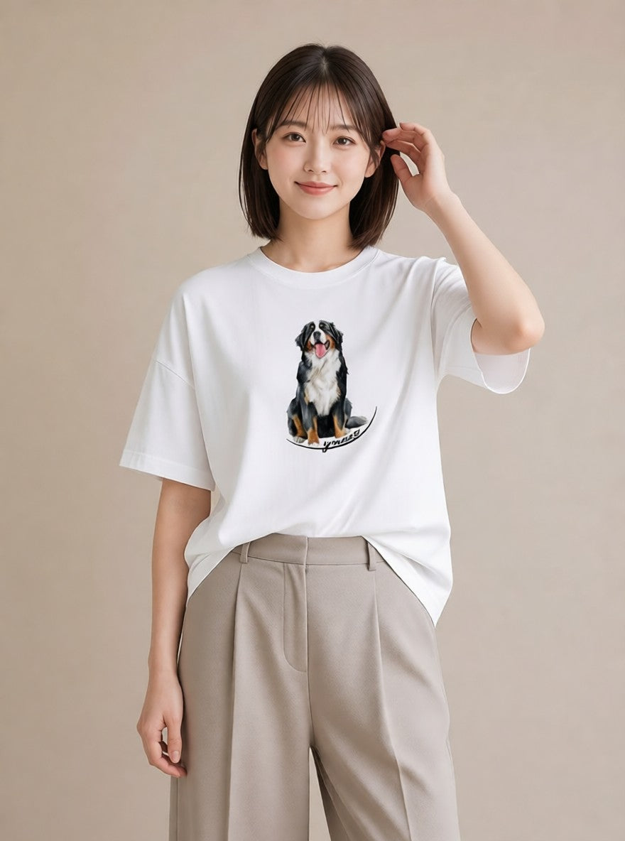 半袖Tシャツ レディース バーニーズマウンテンドッグ 犬 いぬ イラスト ゆるコーデ 週末コーデ 敬老の日 白T