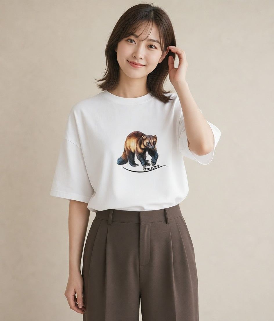 Tシャツ レディース フェレット ペット 動物 イラスト ナチュラル 春コーデ 姉妹 白T
