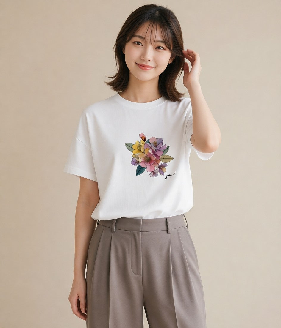 プリントTシャツ レディース パンジー 花 花柄 イラスト ナチュラル 敬老の日 ホワイトデー 白T