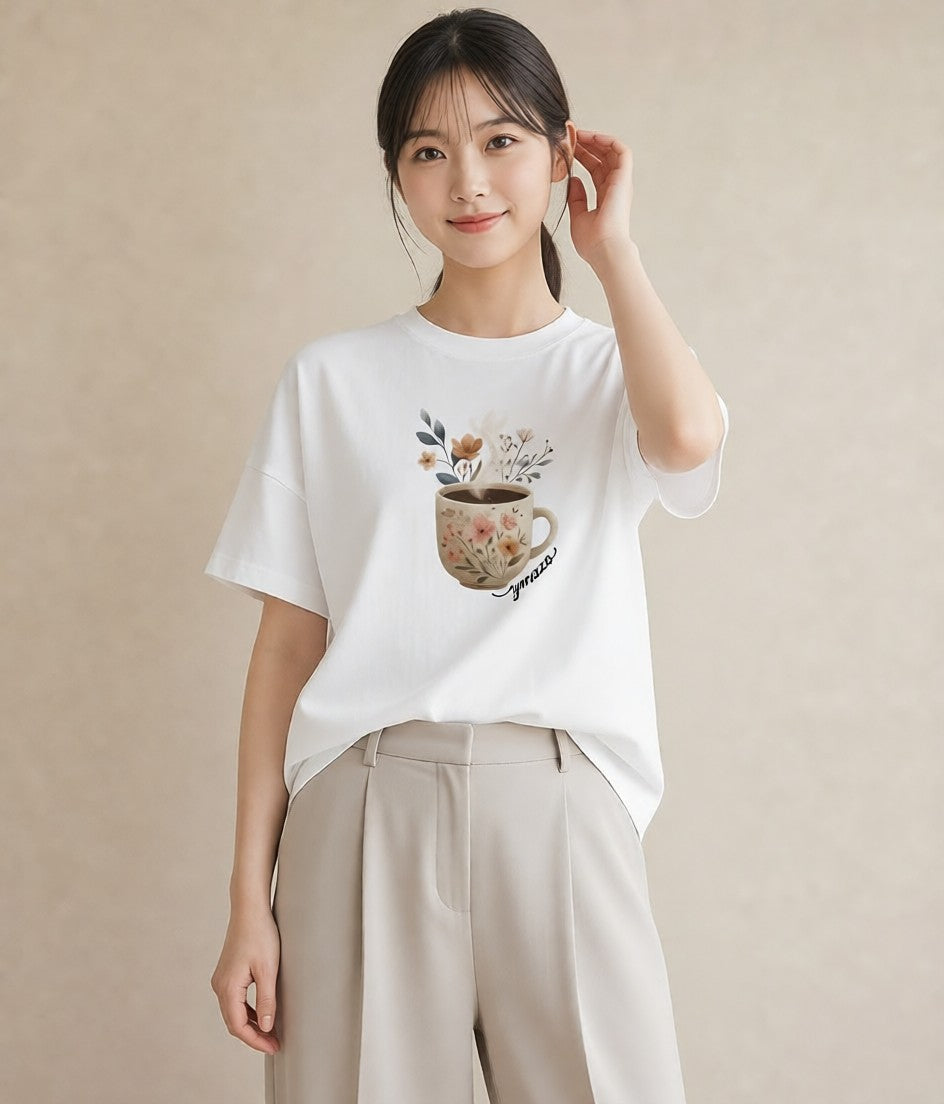 グラフィックTシャツ レディース ココア 食べ物 フード イラスト ボタニカル お出かけ 普段着 白T