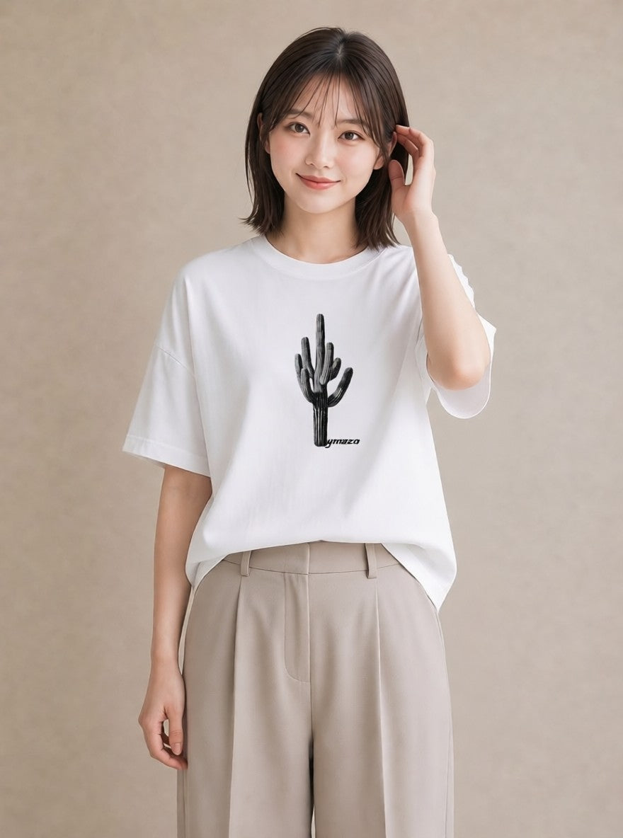 プリントTシャツ レディース サボテン 植物 ボタニカル イラスト ニュアンス 夏コーデ 通学 白T
