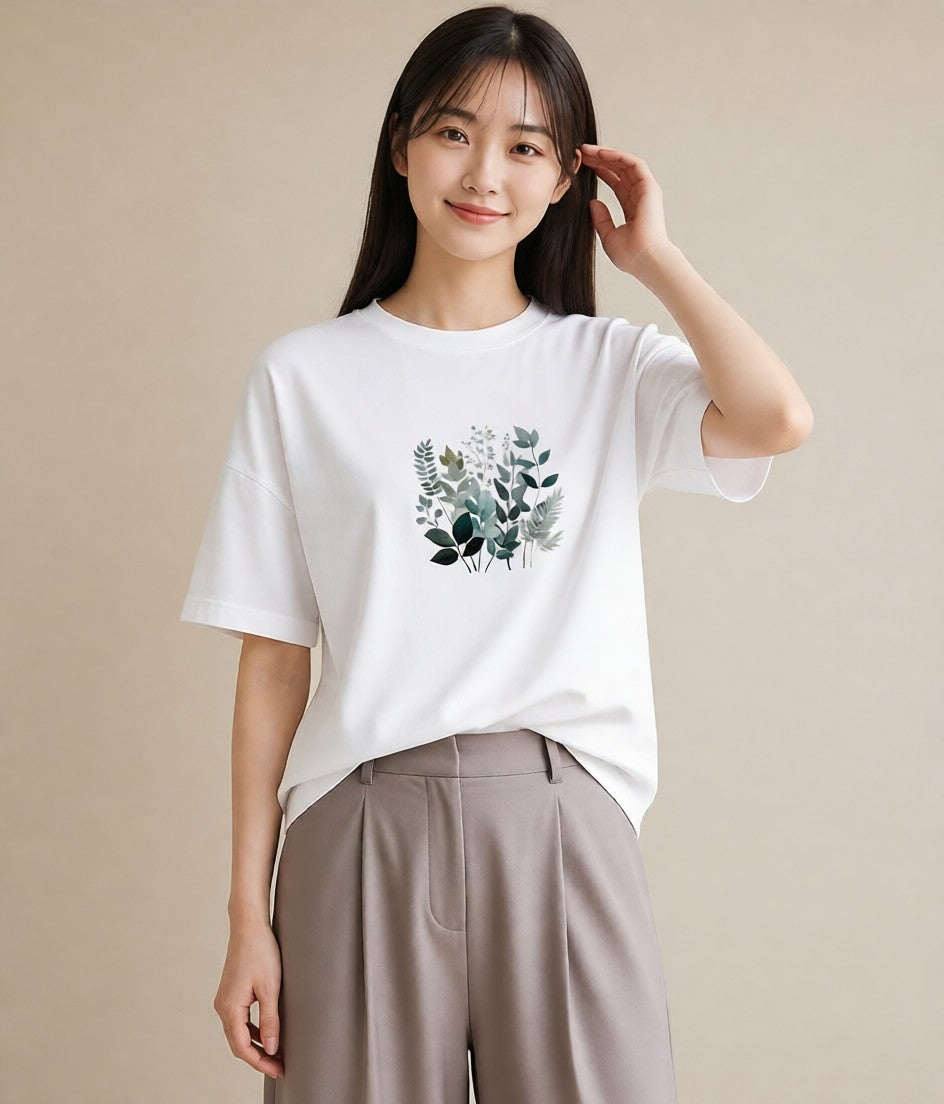 半袖Tシャツ レディース ハーブ 植物 ボタニカル イラスト ラフ 女子会 お揃い 白T