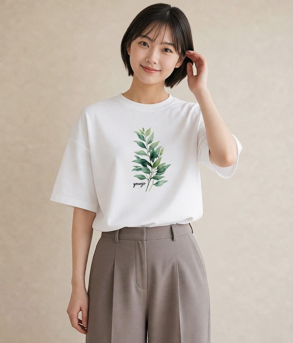 デザインTシャツ レディース シダ 植物 ボタニカル イラスト 抜け感 カフェ巡り 女子会 白T