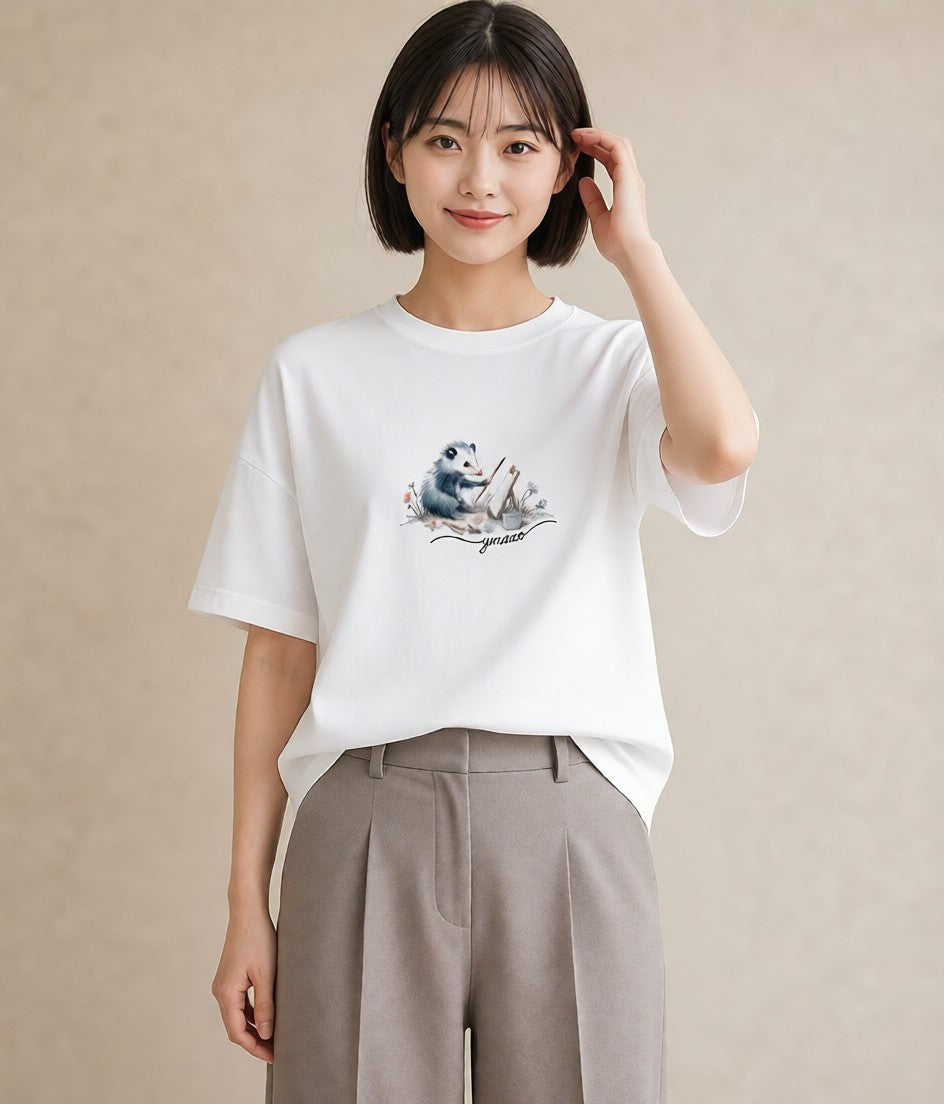 デザインTシャツ レディース ロボロフスキー ペット 動物 イラスト 韓国風 カジュアルコーデ 買い物 白T