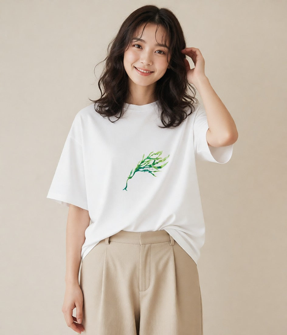 半袖Tシャツ レディース シダ 植物 ボタニカル イラスト 韓国風 女性 旅行用 白T