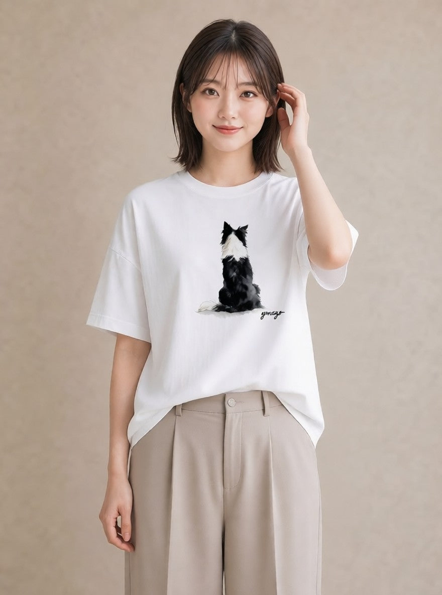プリントTシャツ レディース 保護犬 犬 いぬ イラスト 手描き風 ビーチ デイリーウェア 白T