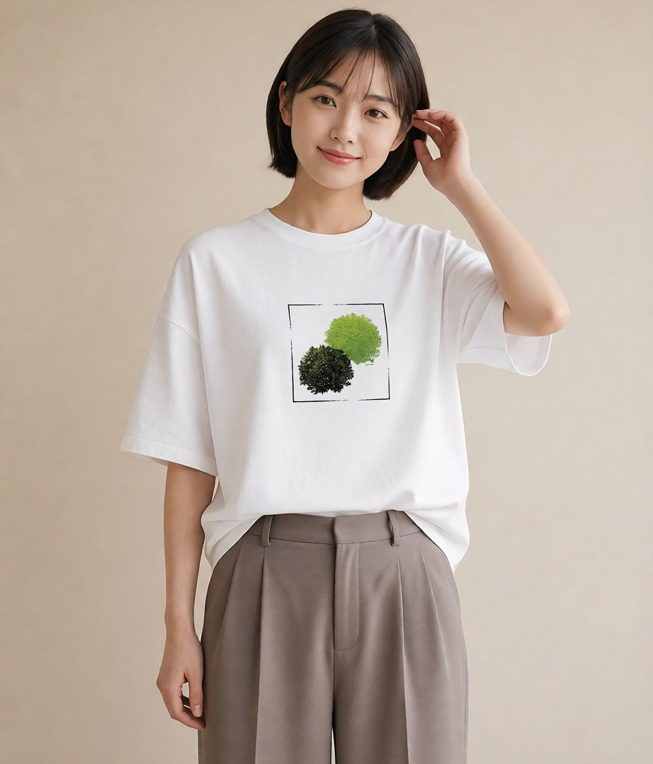 グラフィックTシャツ レディース 苔 植物 ボタニカル イラスト 休日コーデ 散歩 お出かけ 白T