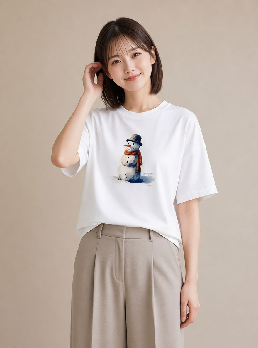 Tシャツ レディース 雪 星空 宇宙 イラスト ポップ 秋コーデ おしゃれギフト 白T