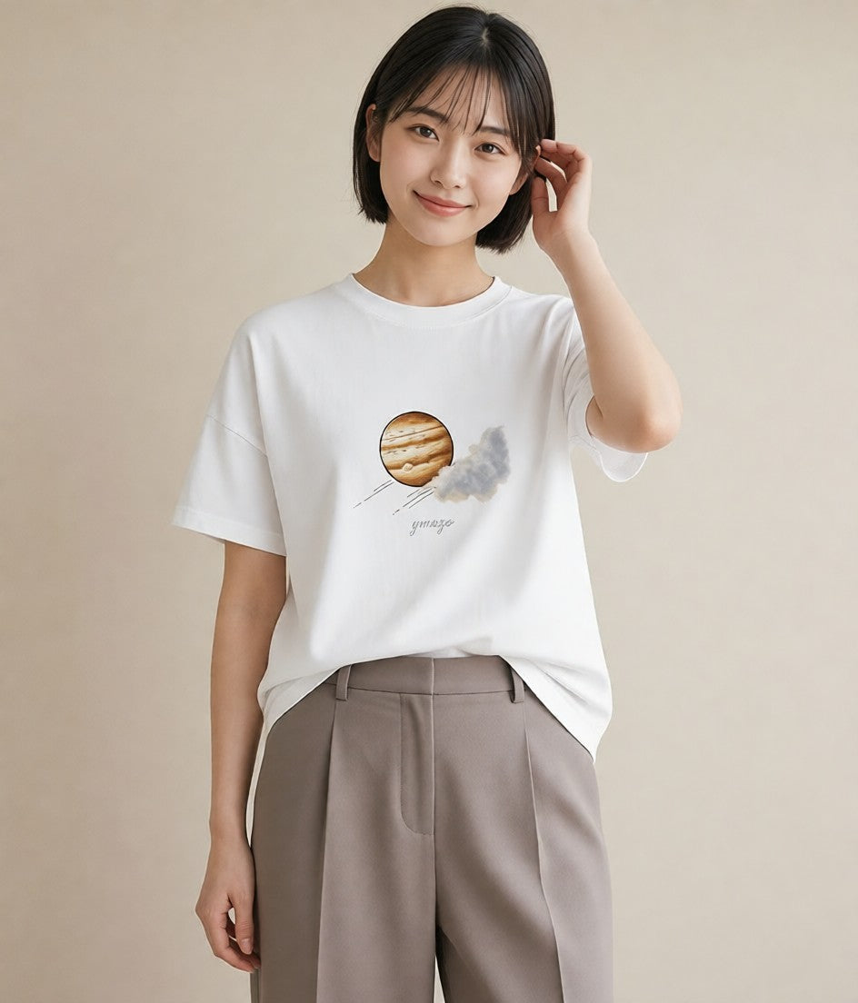 デザインTシャツ レディース 惑星 星空 宇宙 イラスト ガーリー 母娘コーデ 自分用 白T