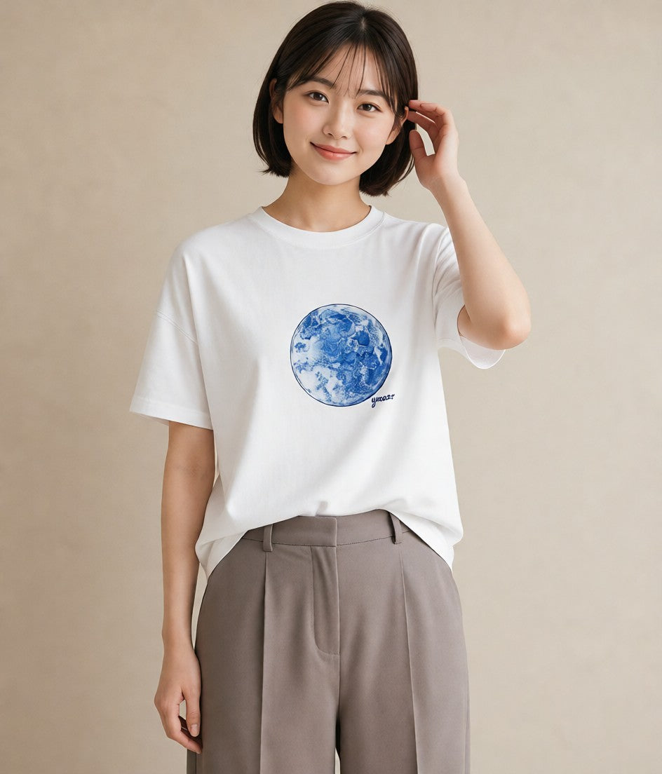 プリントTシャツ レディース 月 星空 宇宙 イラスト 旅行コーデ 姉妹 送別ギフト 白T