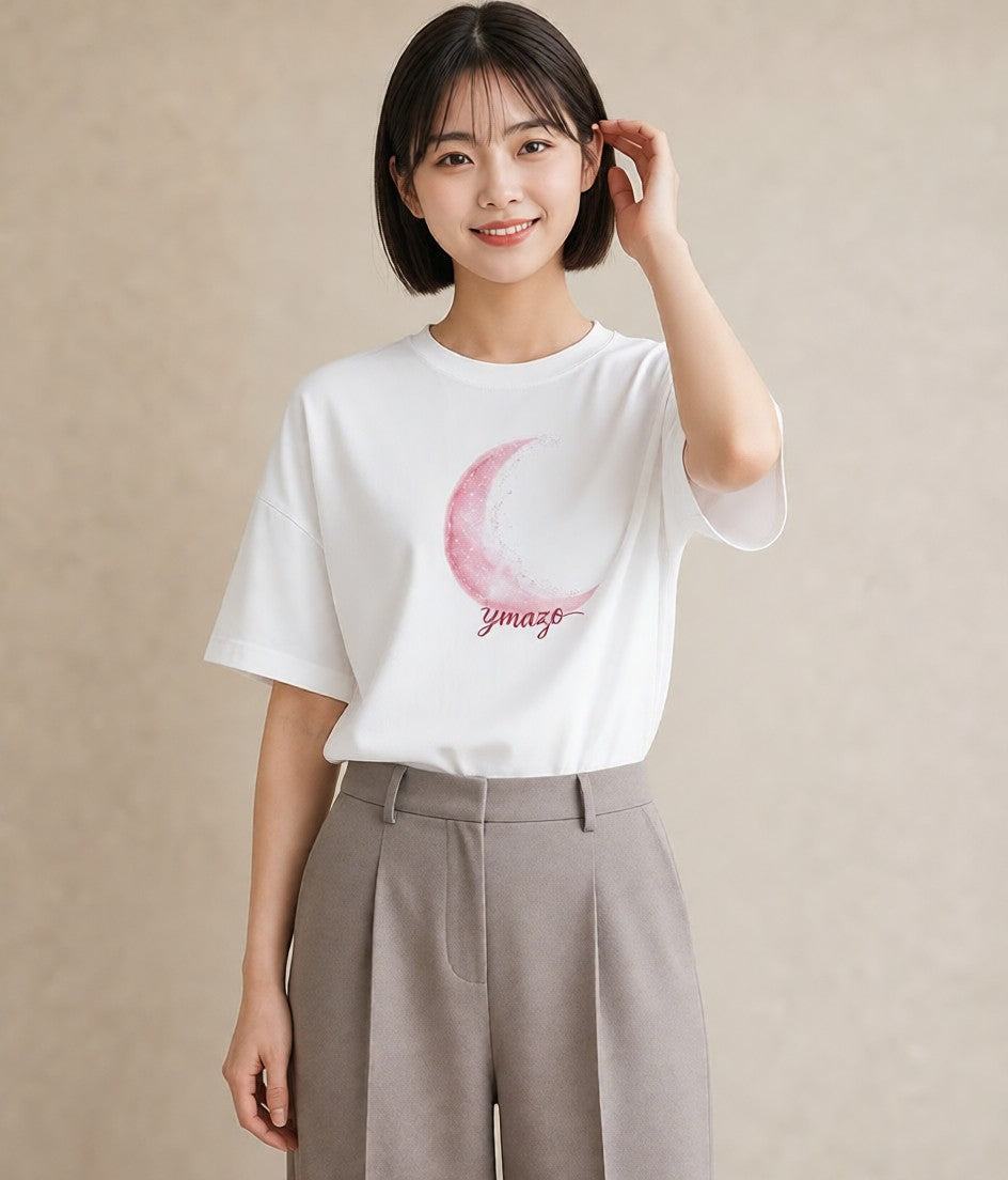 半袖Tシャツ レディース 三日月 星空 宇宙 イラスト ミニマル 送別ギフト 通勤 白T