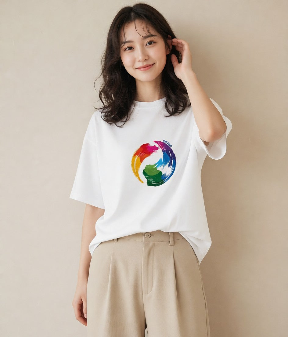 半袖Tシャツ レディース 地球 星空 宇宙 イラスト 抜け感 秋コーデ おしゃれギフト 白T