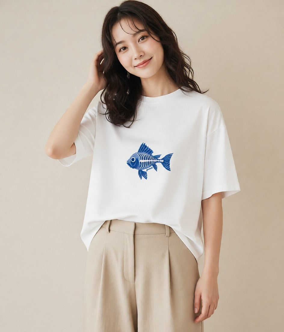 Tシャツ レディース グッピー ペット 動物 イラスト ナチュラル ペアコーデ 秋コーデ 白T